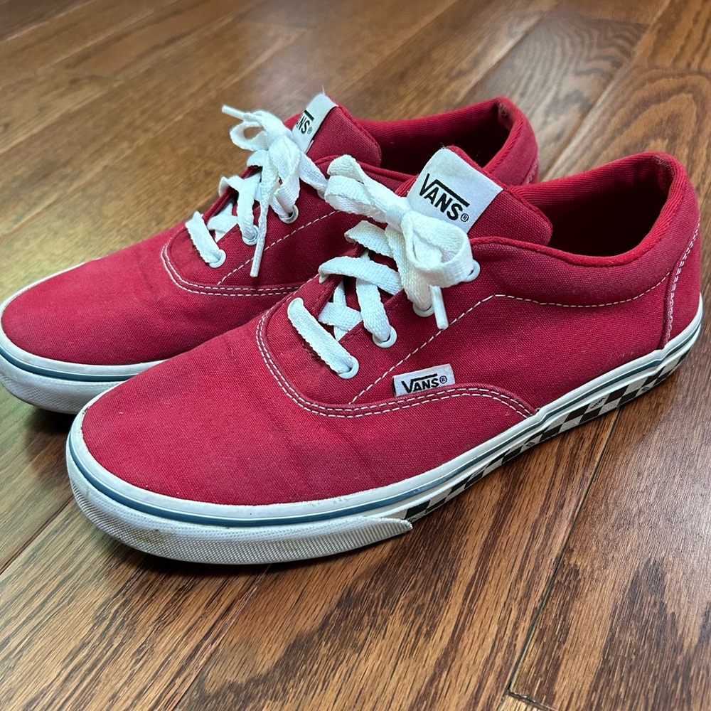 Vans Atwood Checker Sidewall Red Canvas Skate Shoes - size 5Y - 6.5 women’s